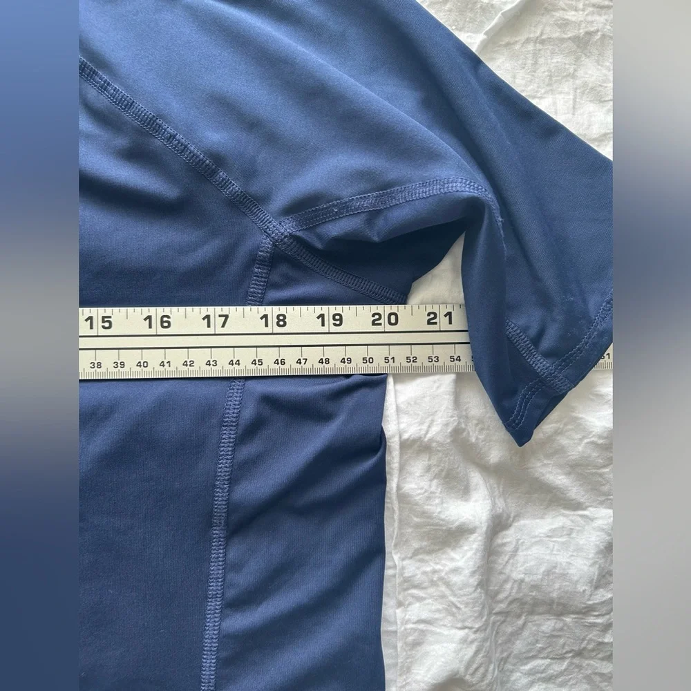 Lands’ End Women’s Swim Shirt Size XXL Dark Blue High Neck Longer Short Sleeves
